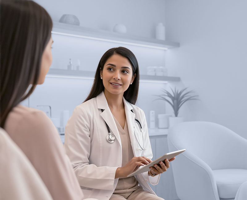 Female Health Practitioner with patient in office